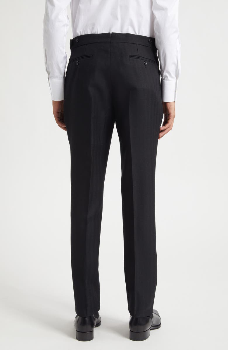 TOM FORD Flat Front Wool Herringbone Trousers, Alternate, color, Naa Black