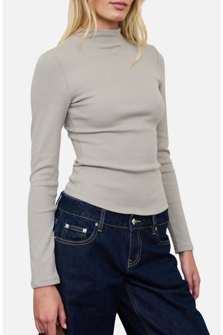 Mock Neck Long Sleeve Ribbed Knit Top, Alternate, color, DUSTY SAGE