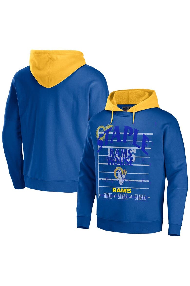 Men's NFL x Staple Navy Los Angeles Rams Throwback Vintage Wash Pullover Hoodie, Main, color, Navy
