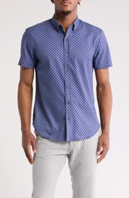 CONSTRUCT Slim Fit Geometric Four-Way Stretch Performance Short Sleeve Button-Down Shirt