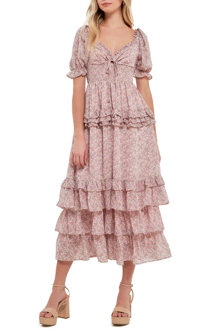 Ruffle Smocked Tiered Maxi Dress, Main, color, PINK