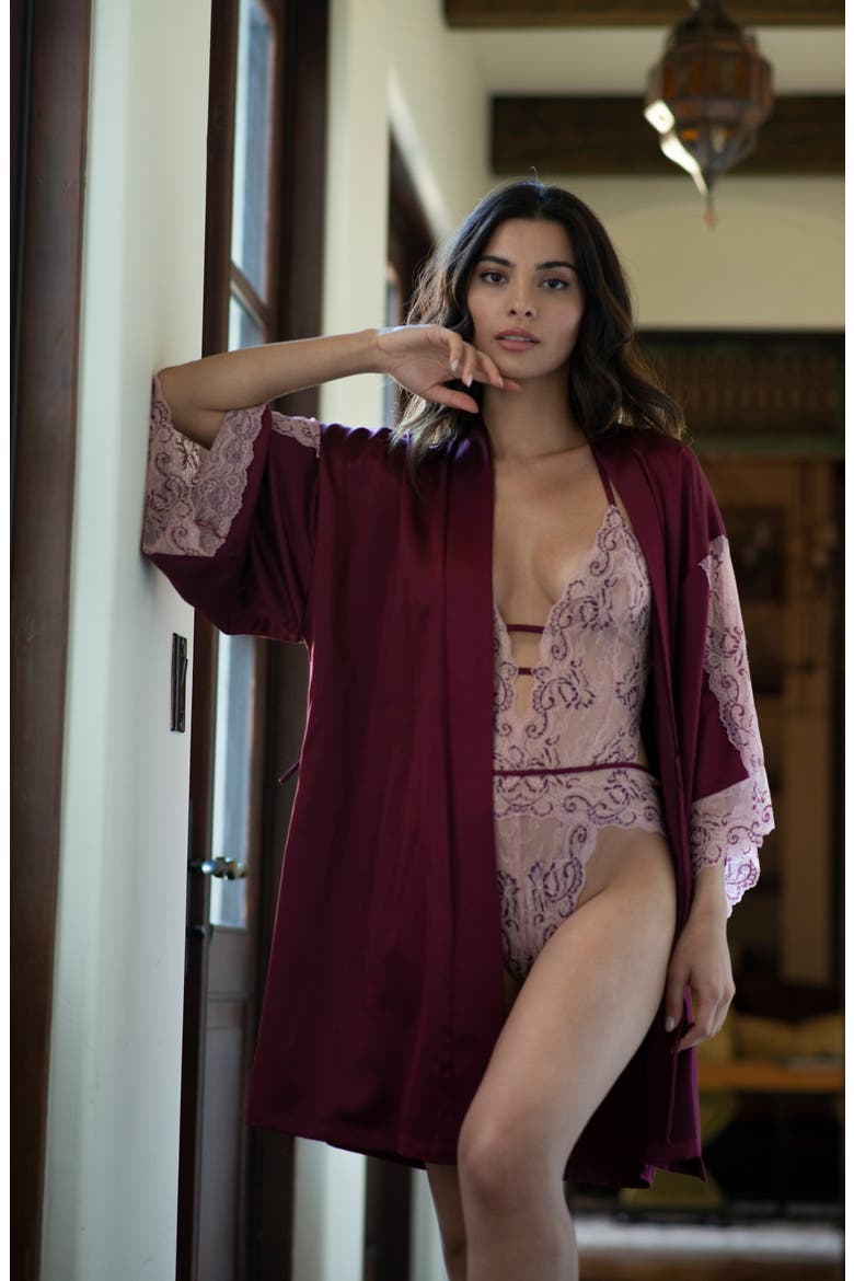 River Satin Robe, Alternate, color, BURGUNDY