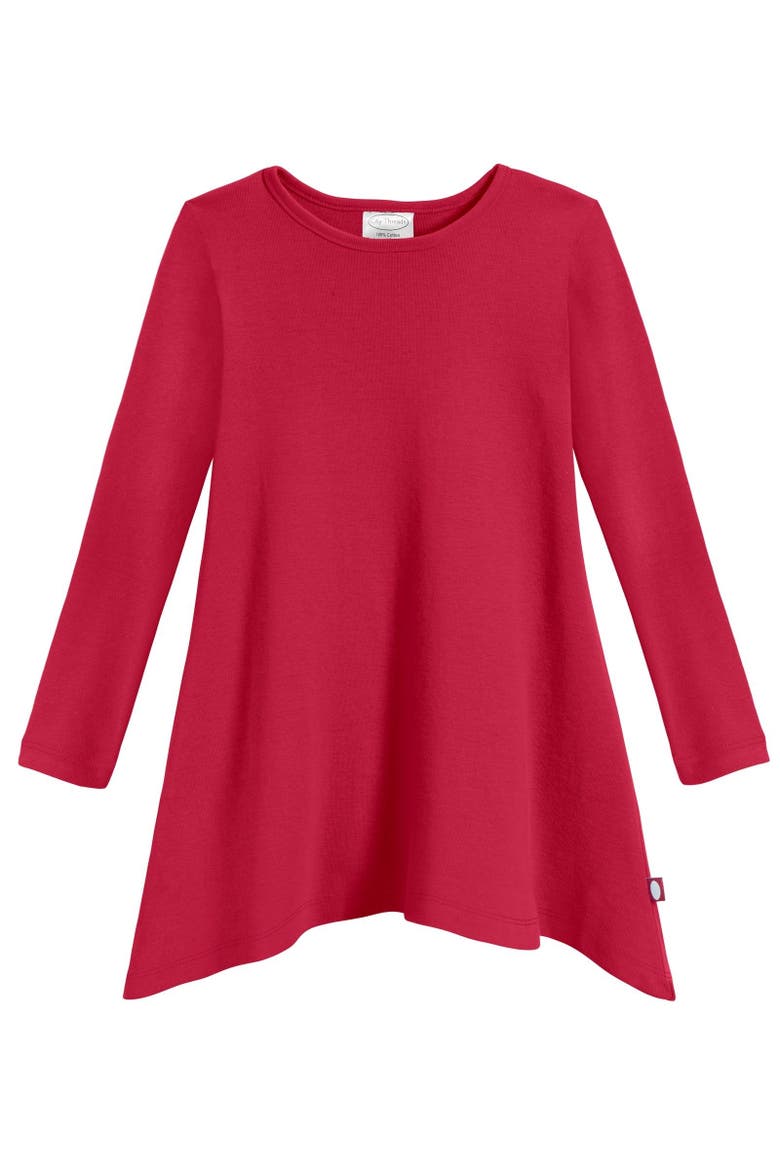 Girls Long Sleeve 100% Cotton Soft Jersey Shark Bite Tunic, Main, color, Candy Apple