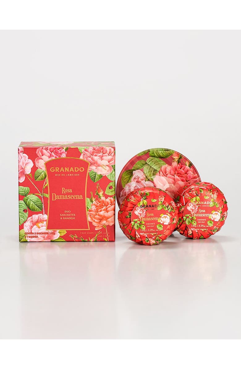 GRANADO Rosa Damascena Bar Soap Duo & Glass Tray Kit, Main, color, NO COLOR