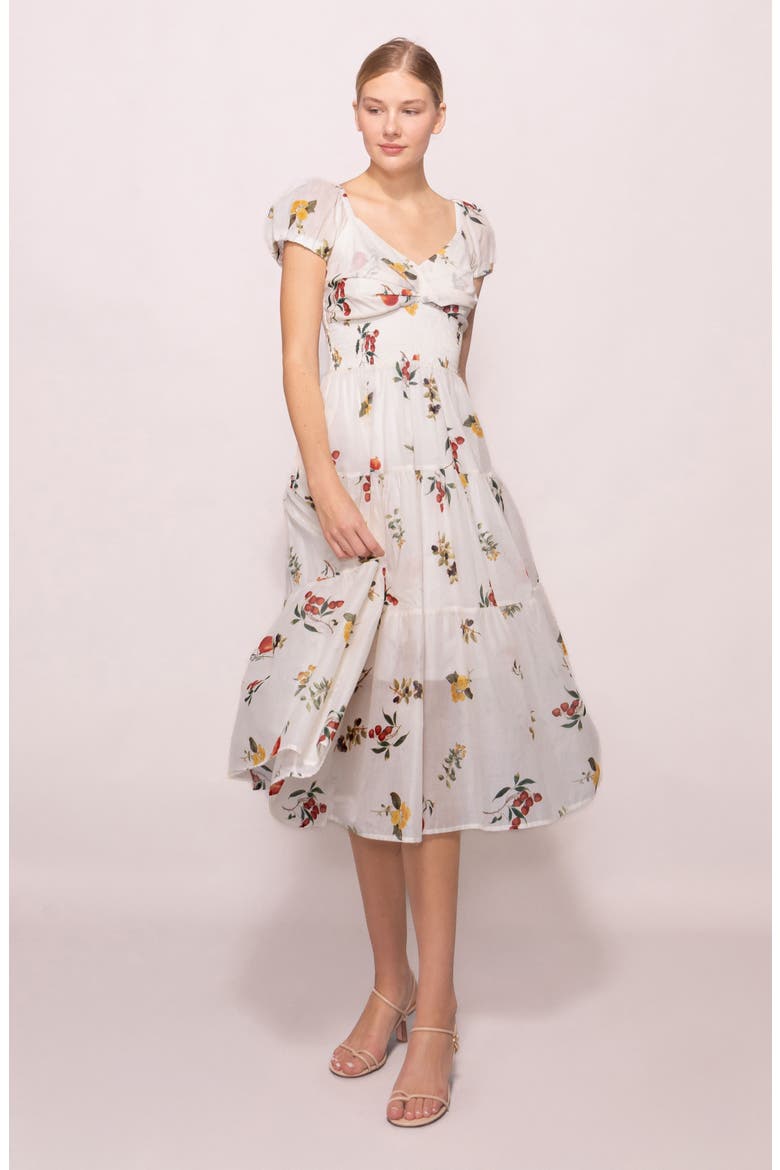 Ditsy Print Midi Dress, Alternate, color, IVORY FRUIT BRANCH