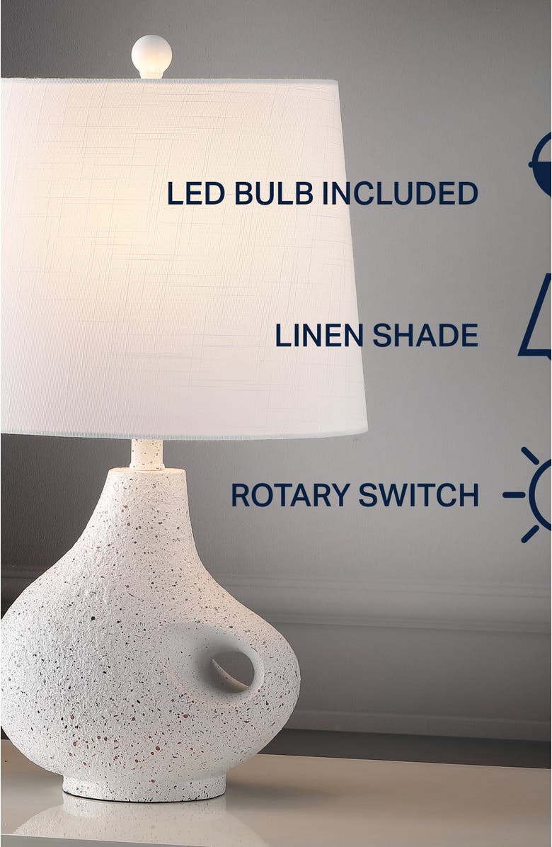 JONATHAN Y Charlotte 24" Minimalist Designer Iron/Resin Oval Shade LED Table Lamp, White Terrazzo, Alternate, color, White Terrazzo