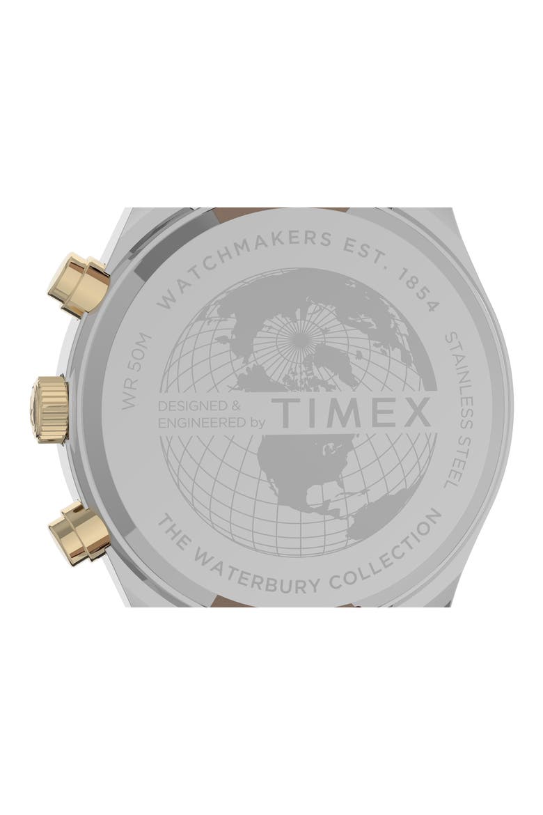 Waterbury Chronograph Leather Strap Watch, 42mm, Alternate, color, BROWN/ CREAM/ SILVER