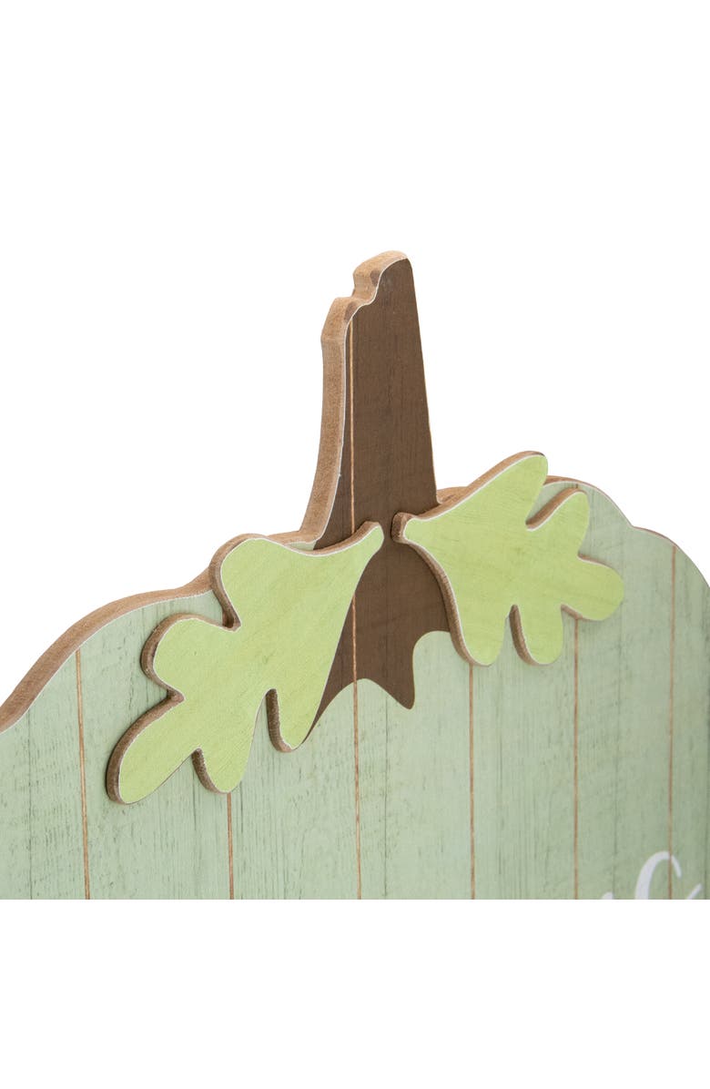 Northlight 20" Green and Brown Blessings Pumpkin Wooden Thanksgiving Hanging Wall Sign, Alternate, color, 