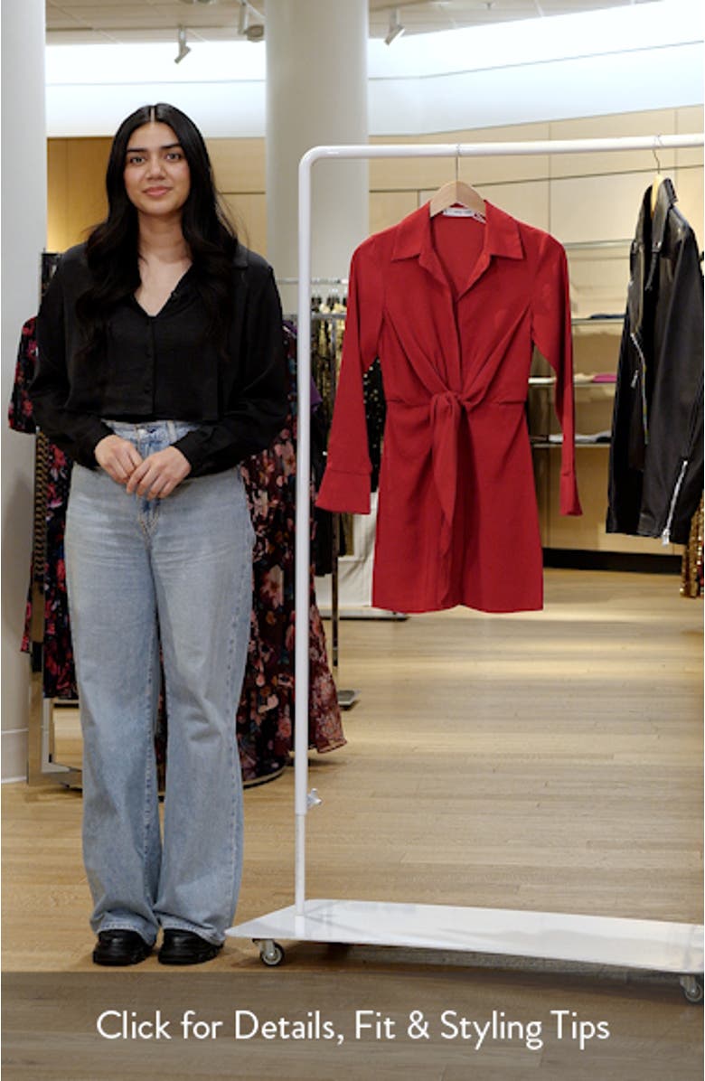 Knot Detail Long Sleeve Mini Shirtdress, sales video thumbnail