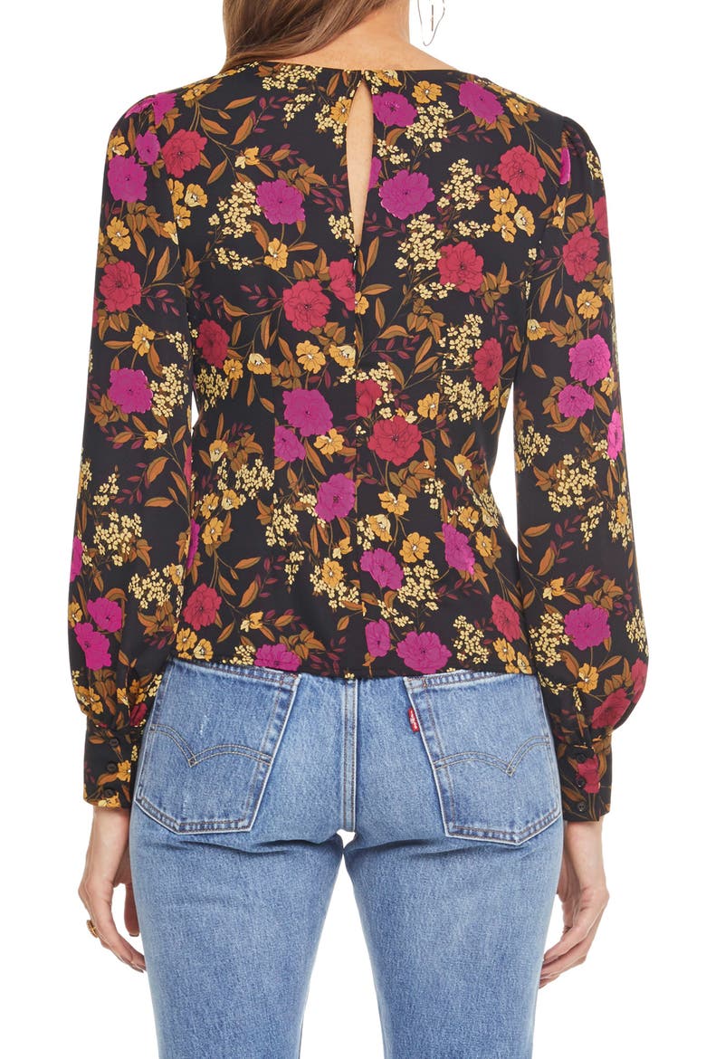 Ariella Tie Top, Alternate, color, BLACK/ FUCHSIA FLORAL