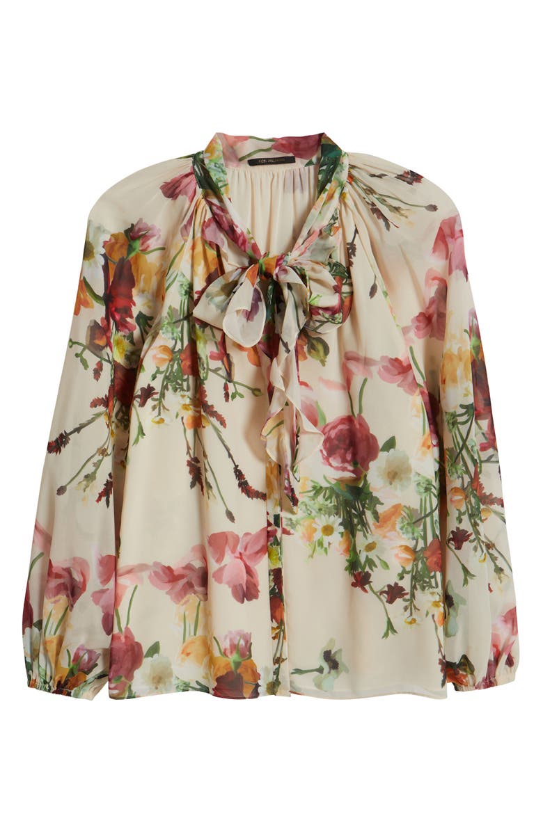 KOBI HALPERIN Galen Floral Tie Neck Chiffon Top, Alternate, color, Ecru Multi