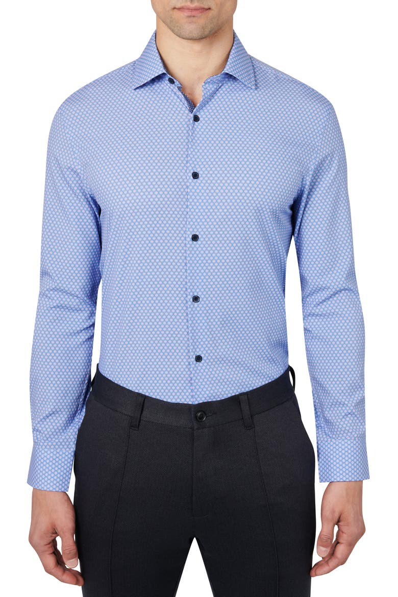 Slim Fit Concentric Geo Print Recycled Performance Stretch Dress Shirt, Main, color, BLUE/ PURPLE
