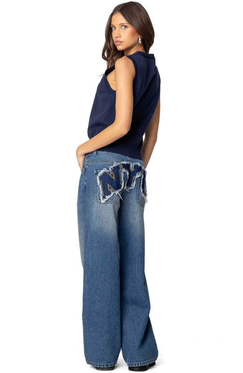 EDIKTED NYC Washed Low Rise Wide Leg Jeans, Alternate, color, Blue-Washed
