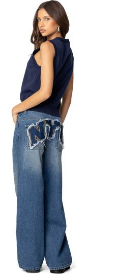 NYC Washed Low Rise Wide Leg Jeans