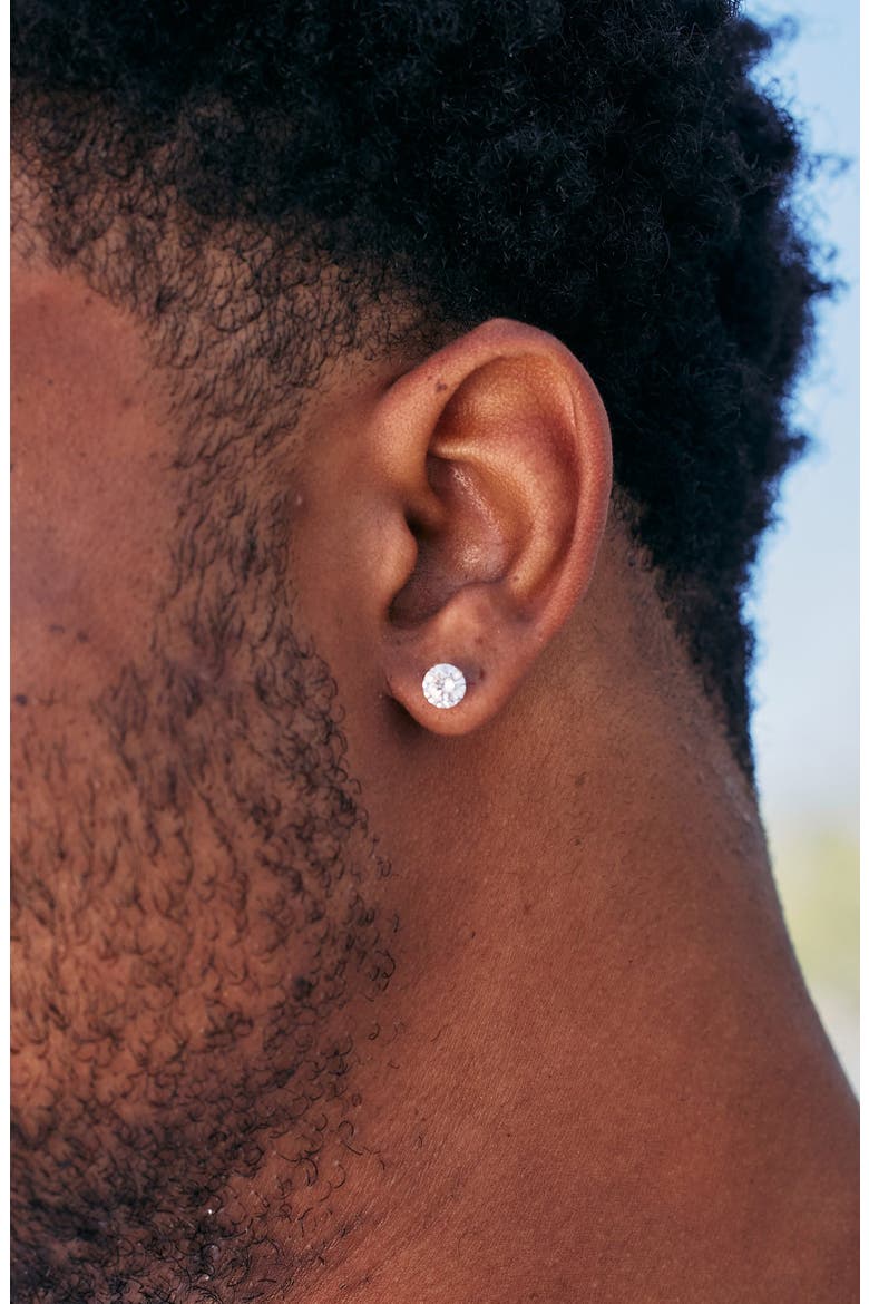 Men's Sterling Silver Round Cubic Zirconia Stud Earrings, Alternate, color, SILVER