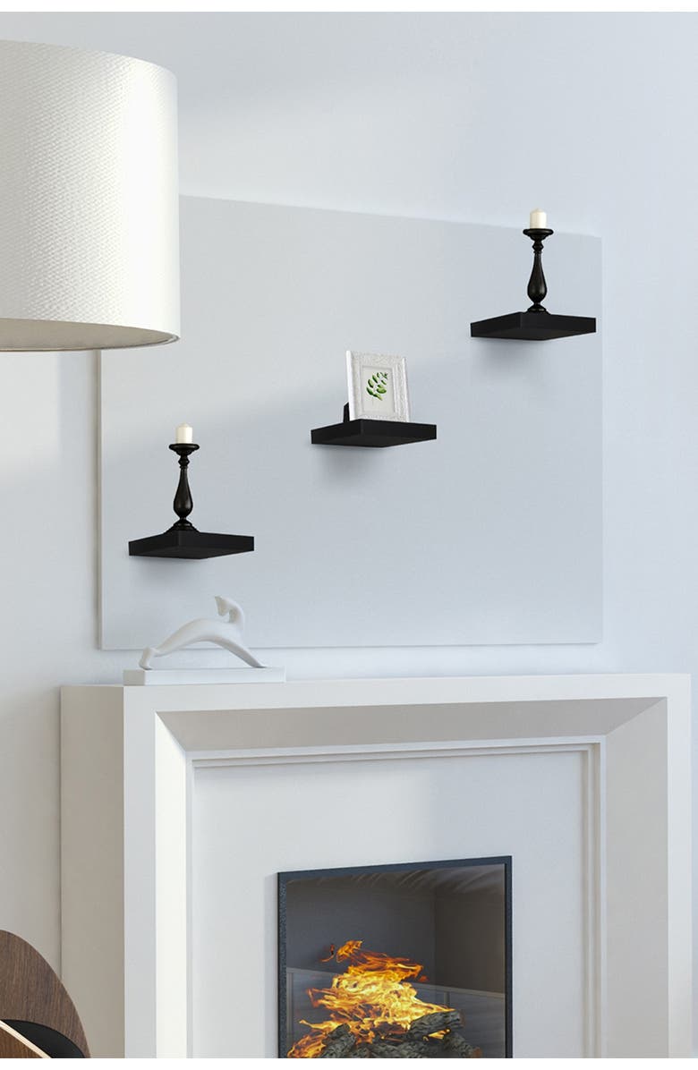 SORBUS Tile Wall Shelf - Set of 3 - Black, Alternate, color, Black