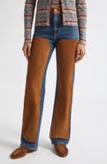 Veronica Beard Dylan High Waist Suede Trim Straight Leg Jeans
