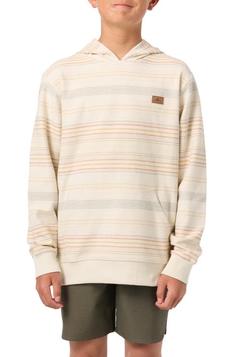 High Collar Striped Collage Pocket Long Sleeve Sweatshirt