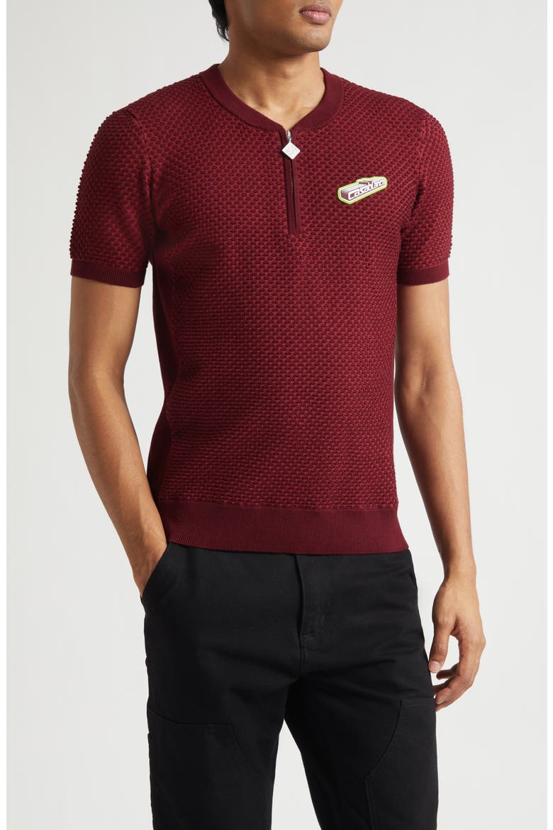 Bubble Jacquard Quarter Zip Polo, Main, color, BURGUNDY