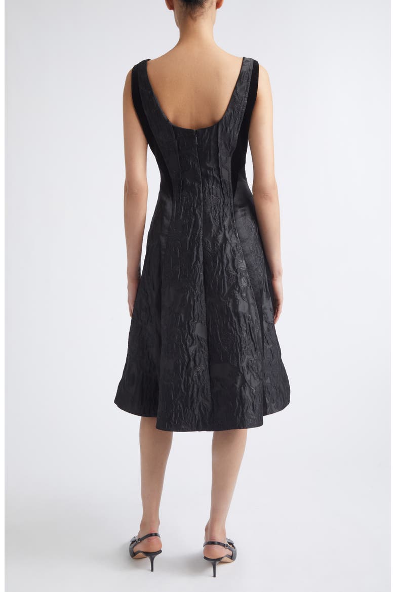 Mixed Media Fit & Flare Midi Dress, Alternate, color, BLACK MULTI
