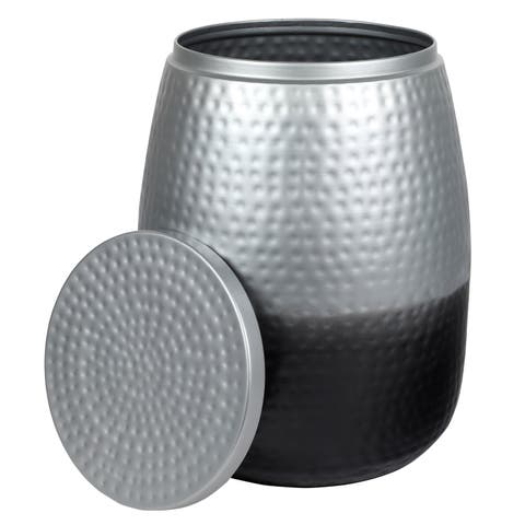 Merida Modern Rustic Hammered Metal Drum Storage Side Table with Lid