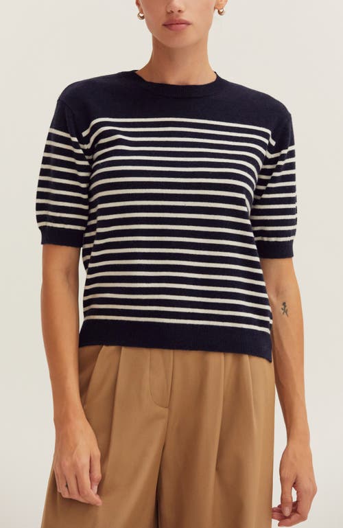 Crescent Stripe Short Sleeve Sweater Top In Multi