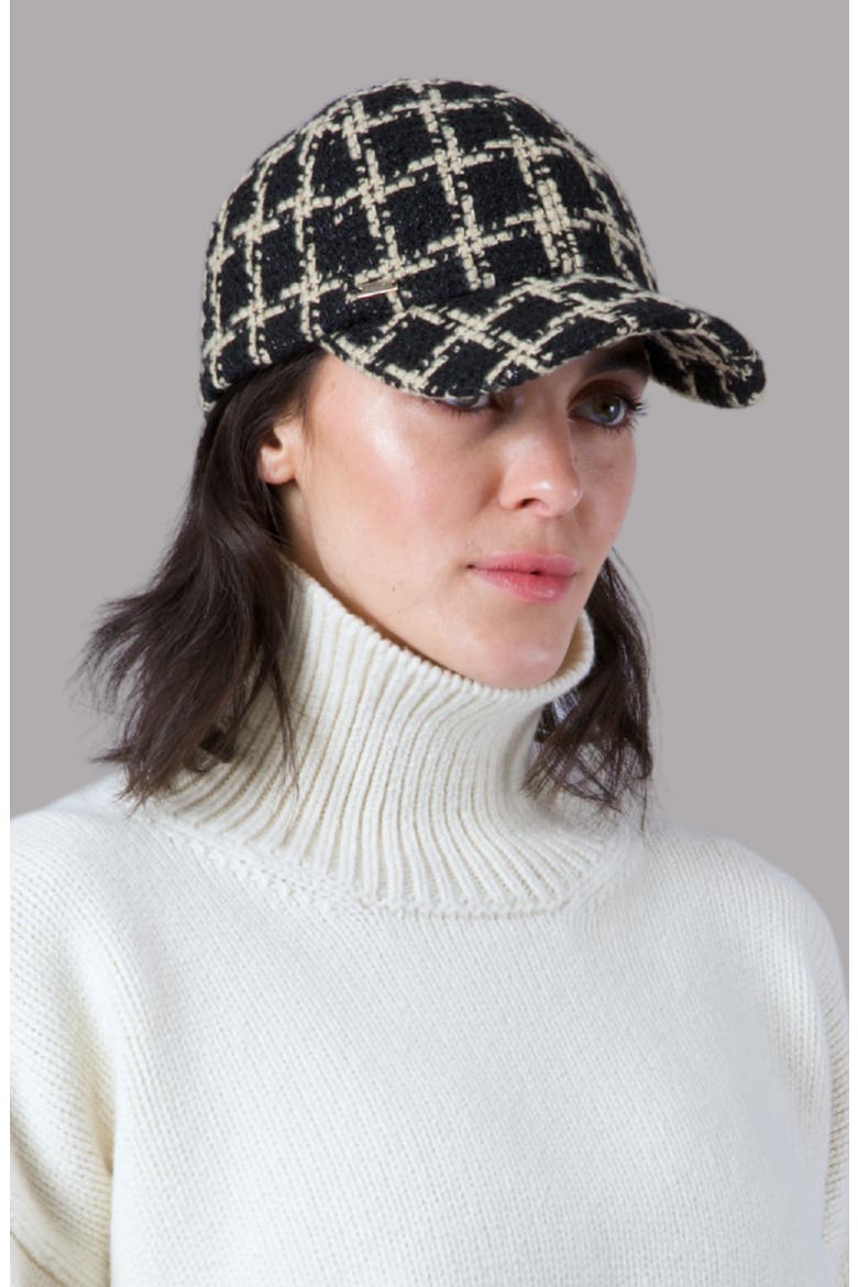 Windowpane Tweed Baseball Cap, Alternate, color, BLACK/ BEIGE