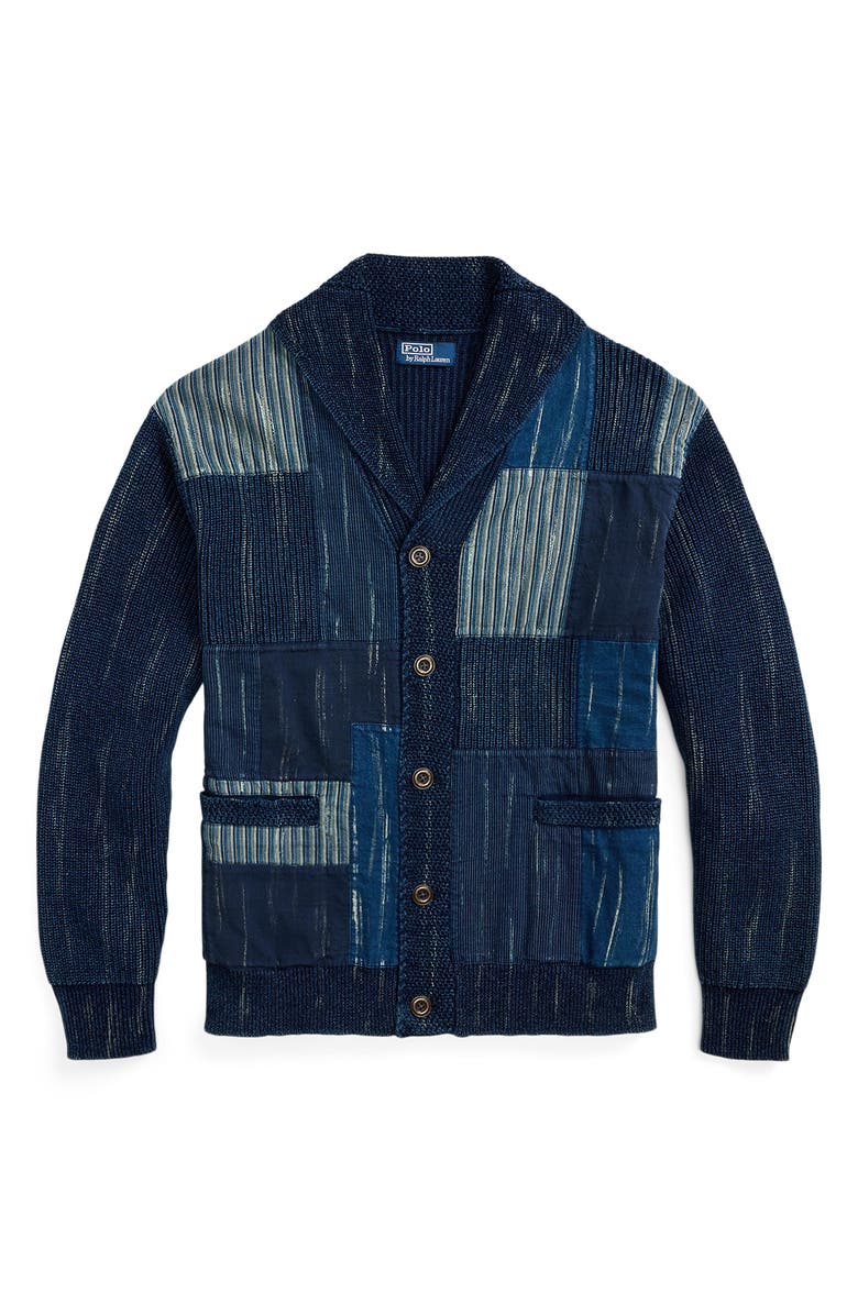 Polo Ralph Lauren Denim Patchwork Cotton Knit Cardigan, Alternate, color, Indigo Combo
