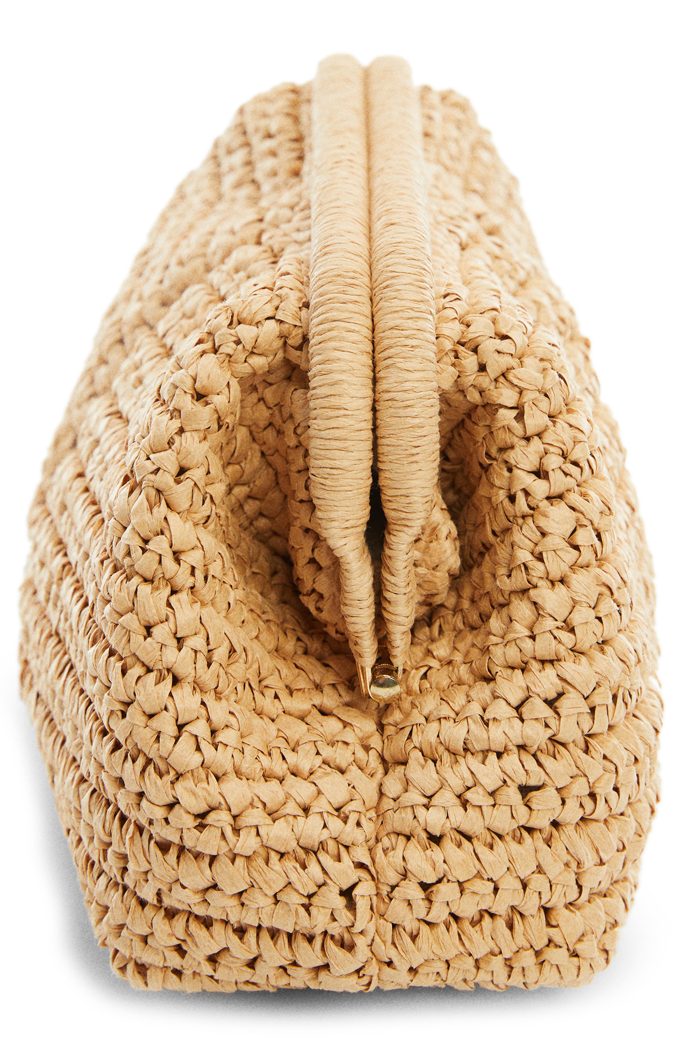 MANGO Amalfi Crochet Straw Clutch, Alternate, color, 