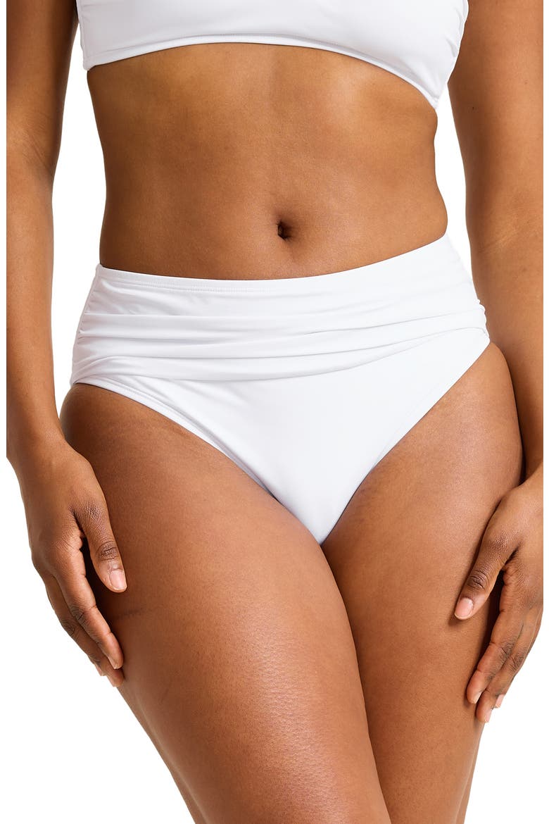 Pearl Ruched High Waist Bikini Bottoms, Main, color, WHITE