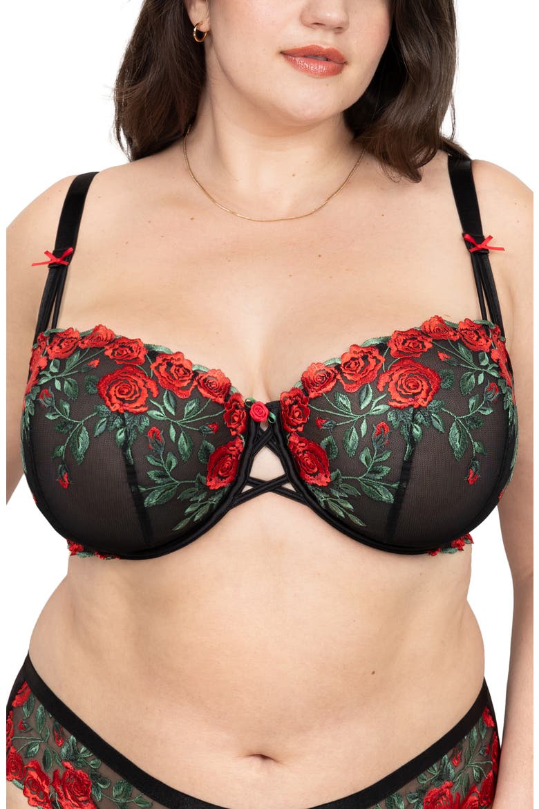 Floral Embroidered Balconette Bra, Main, color, ROSE GARDEN EMBROIDE