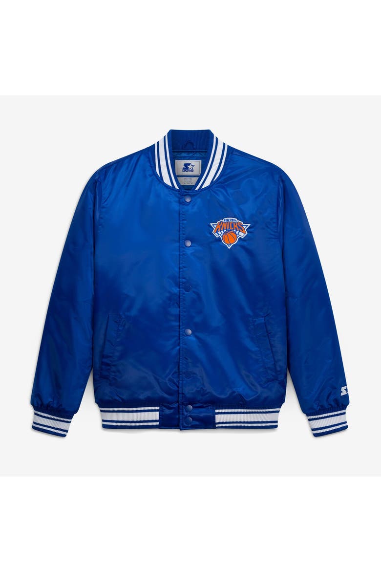 Men's Starter Blue New York Knicks Final Buzzer Satin Varsity Full-Snap Jacket, Alternate, color, Blue