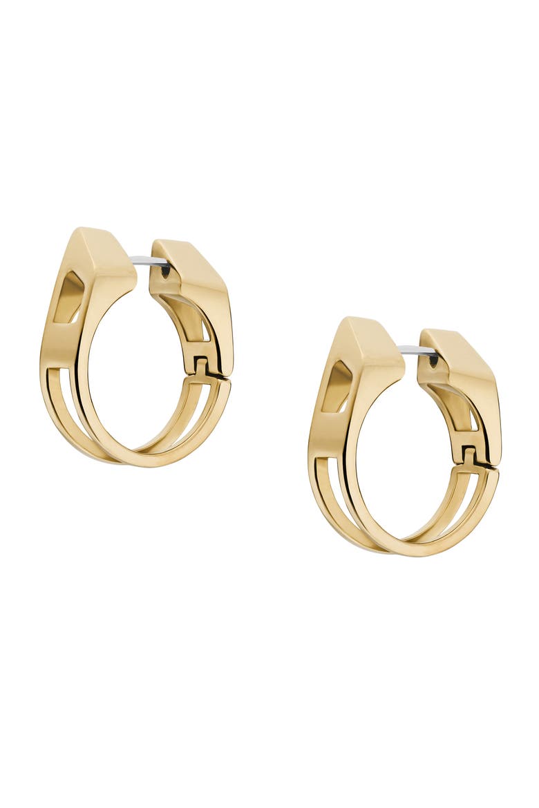 D Logo Hoop Earrings, Main, color, GOLD