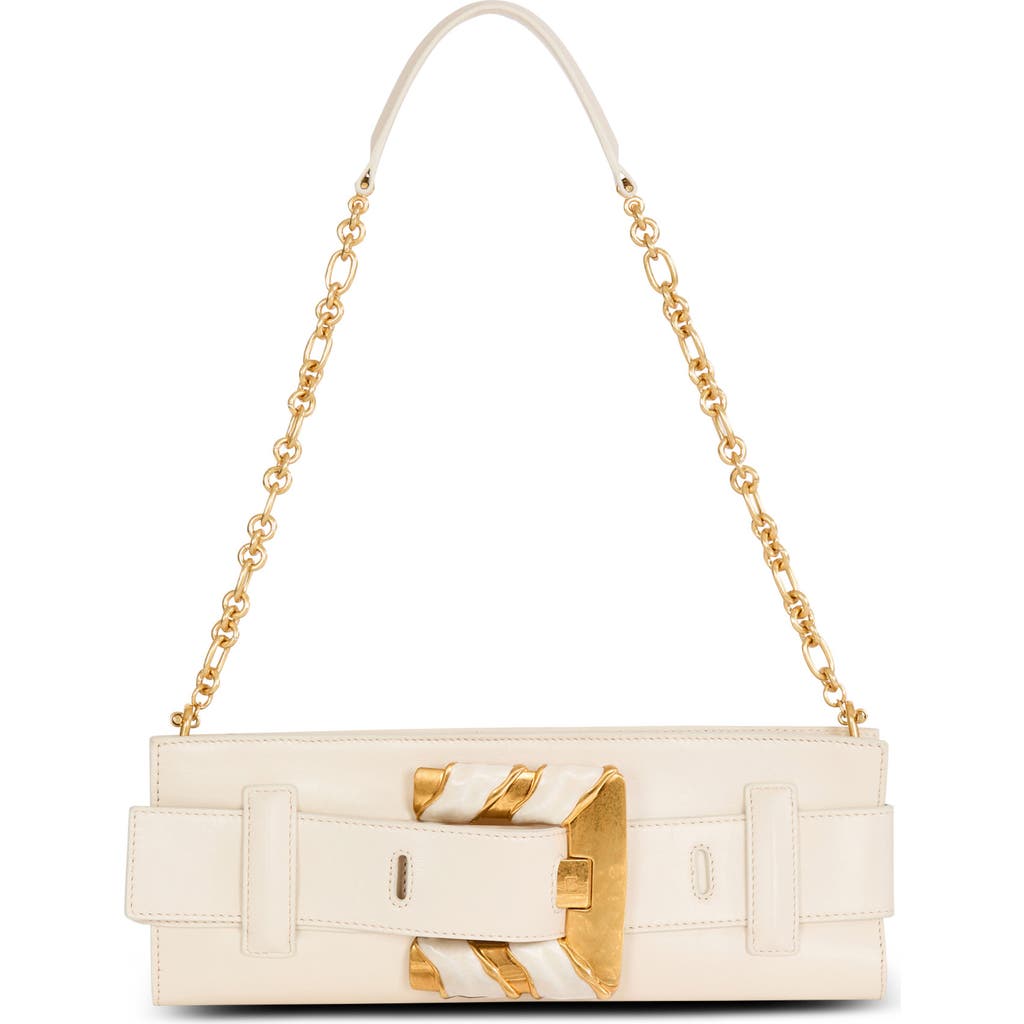 Balmain Anthem lambskin and enamel clutch in Beige at Nordstrom