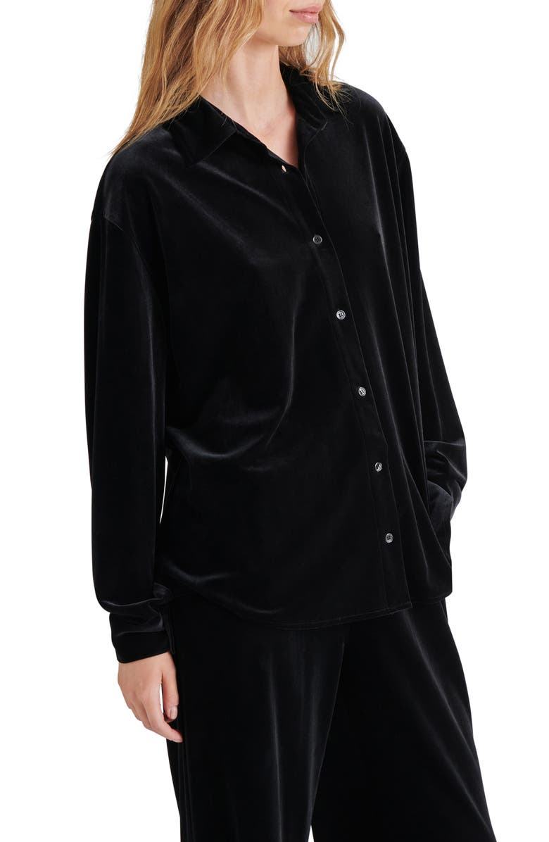 Steve Madden Jaelynn Slouchy Stretch Velvet Button-Up Shirt, Alternate, color,