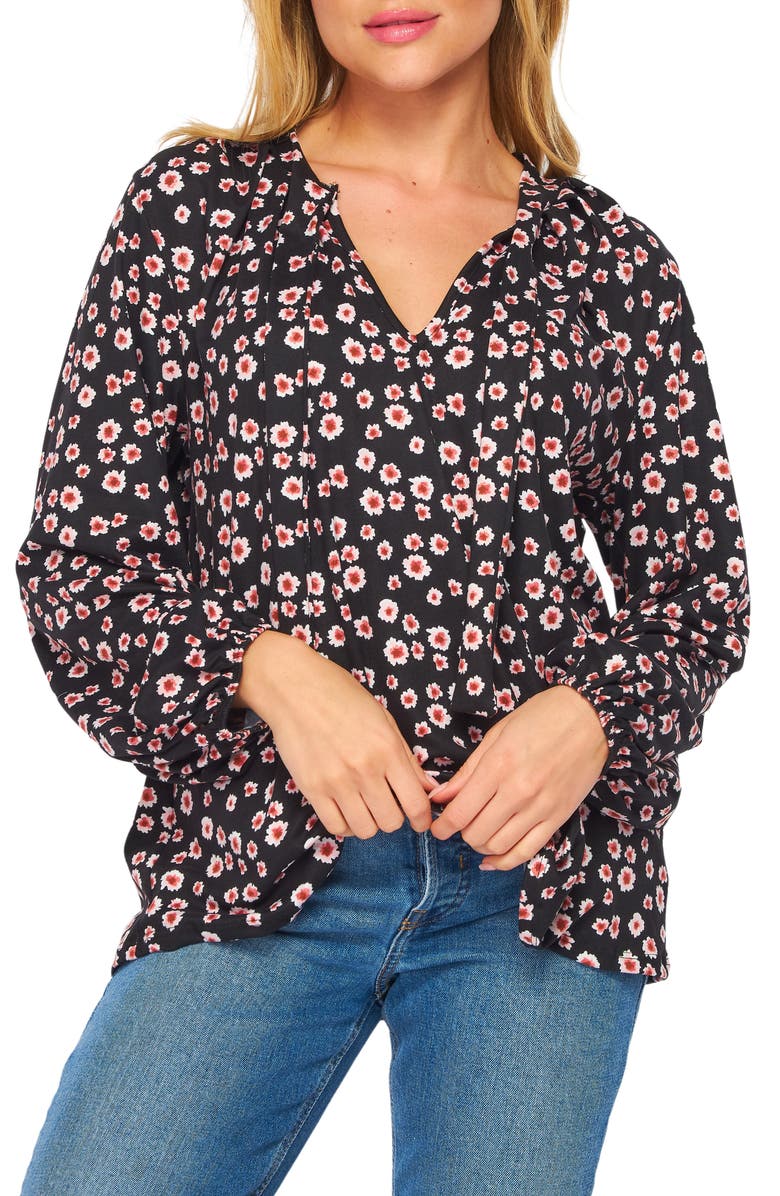 BLUEGREY Poet Tie Front Long Sleeve Top, Main, color, Black Floral Multi