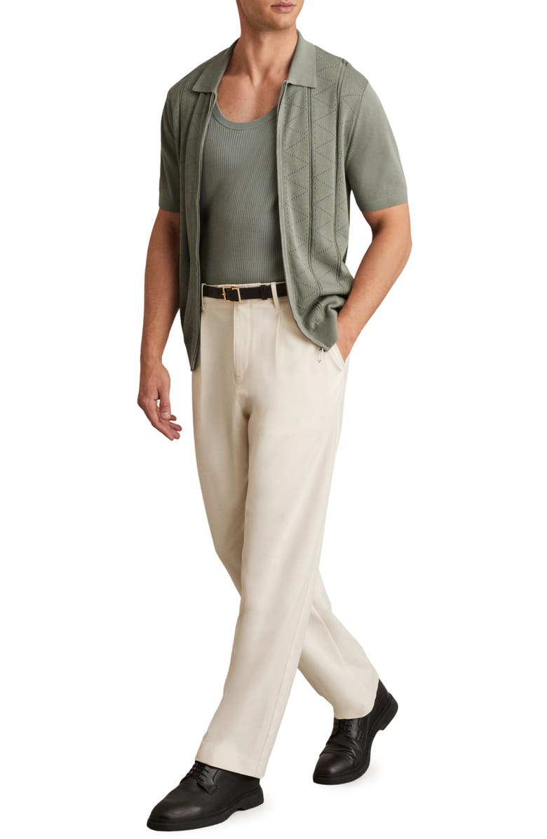 Reiss Tay Pointelle Short Sleeve Zip-Up Cardigan, Alternate, color, Sage