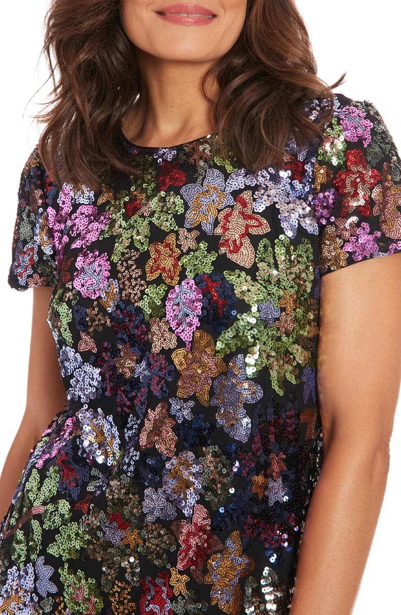 London Times Sequin Floral Shift Dress, Alternate, color, Plum Multi