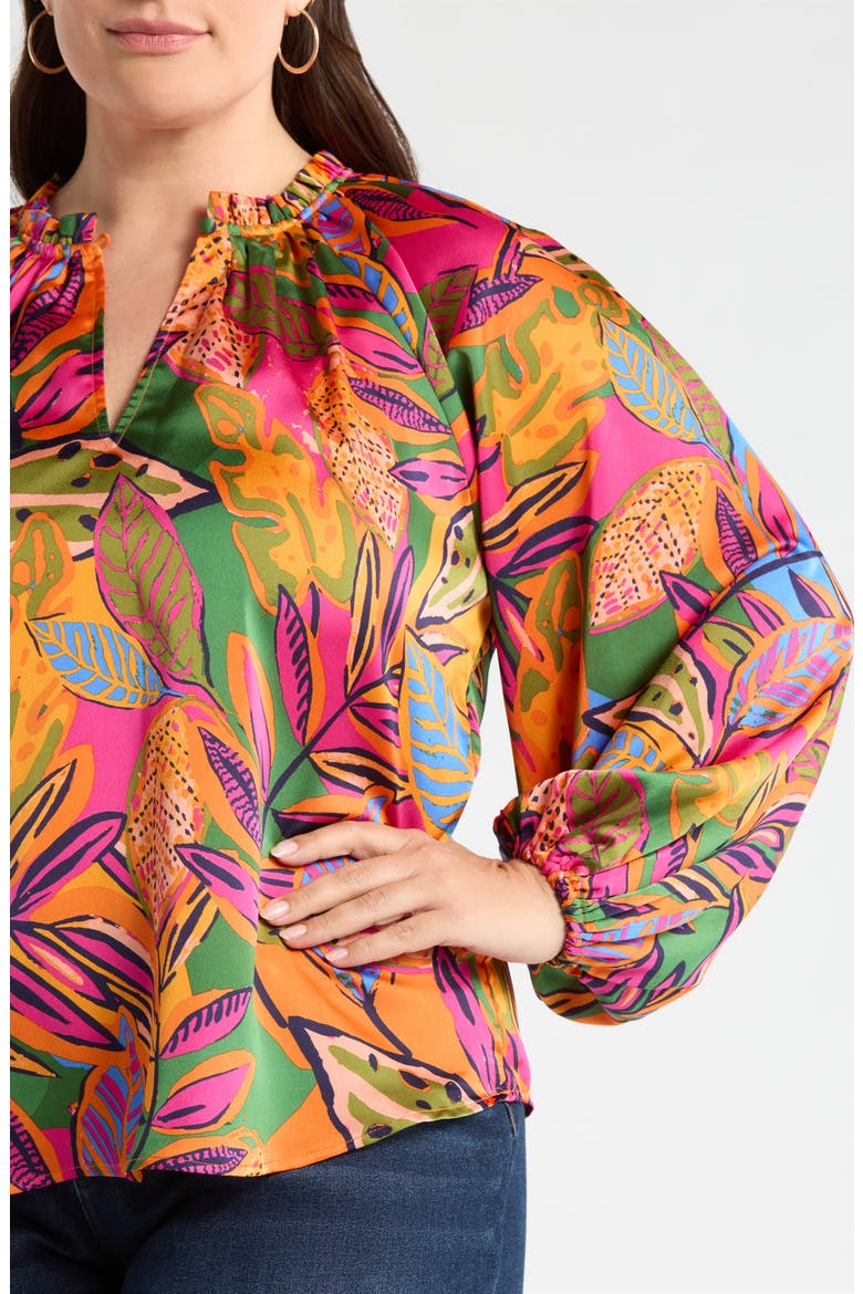 Floral Jovie Satin Split Neck Top, Alternate, color, ORANGE-PINK-MULTI
