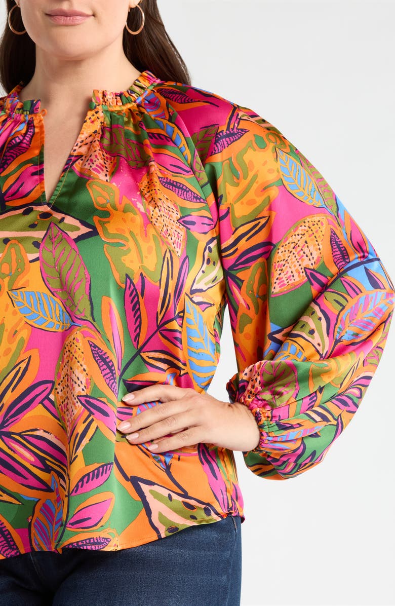 SUGARLIPS Floral Jovie Satin Split Neck Top, Alternate, color, Orange-Pink-Multi