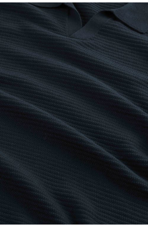 Nn07 Paul 60019 Long Sleeve Ribbed Organic Cotton Polo Sweater In Blue