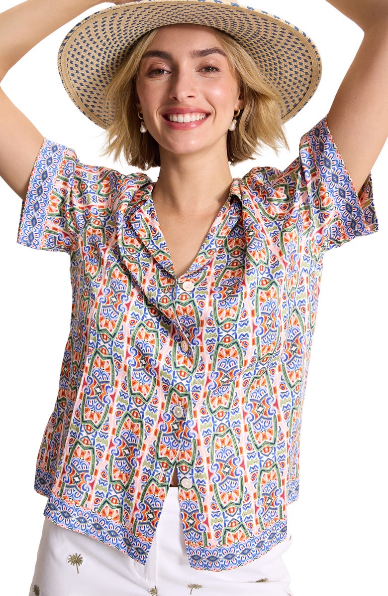 Tommy Bahama Mosaic Cove Camp Shirt, Alternate, color, Peach Blossom
