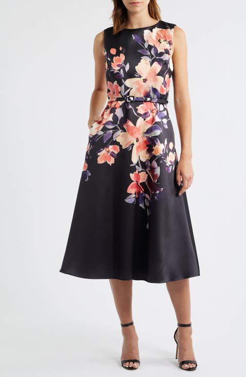 Placed Floral Cocktail Midi Dress