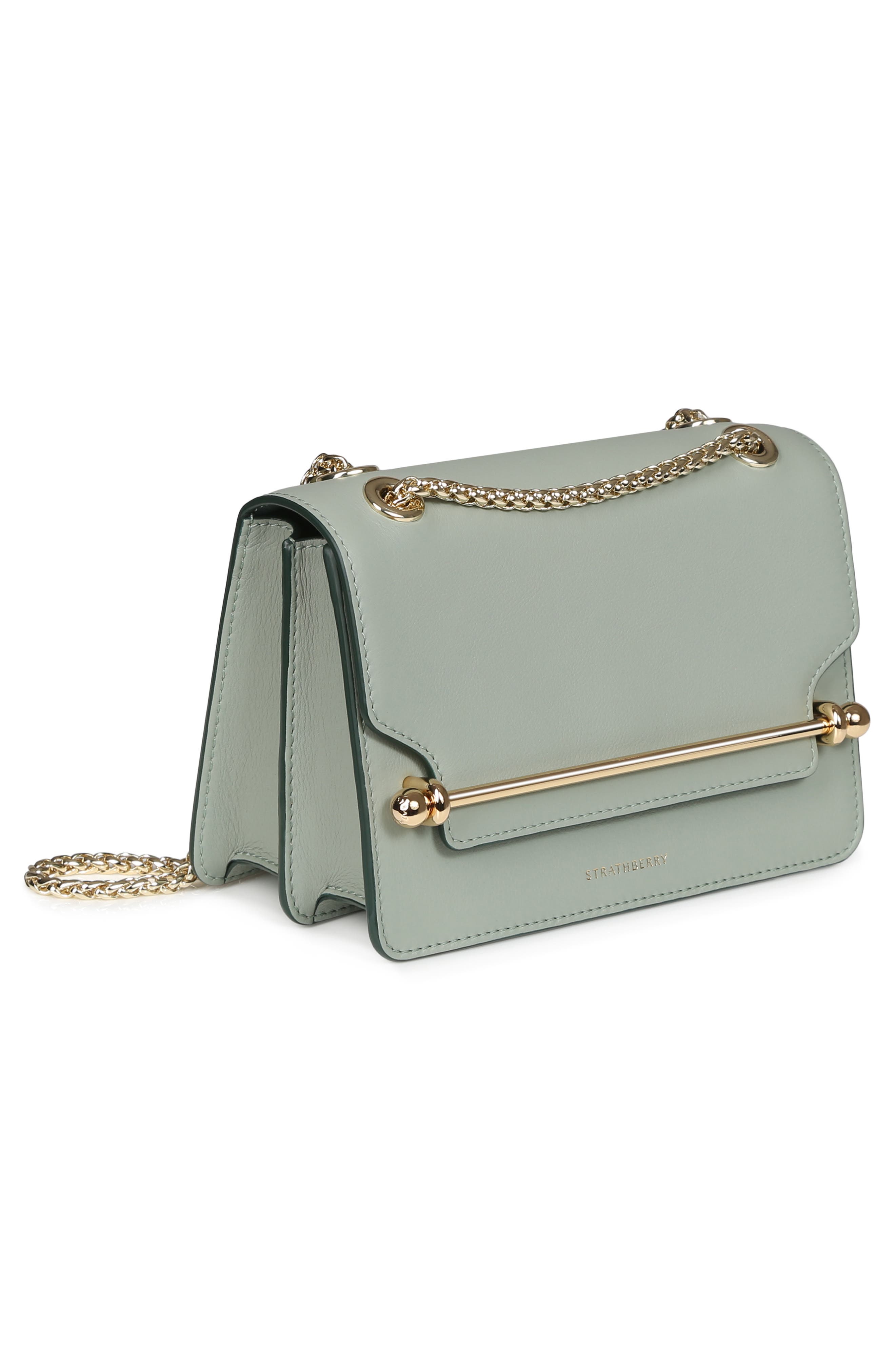 Mini East/West Leather Shoulder Bag, Alternate, color, SEAGRASS