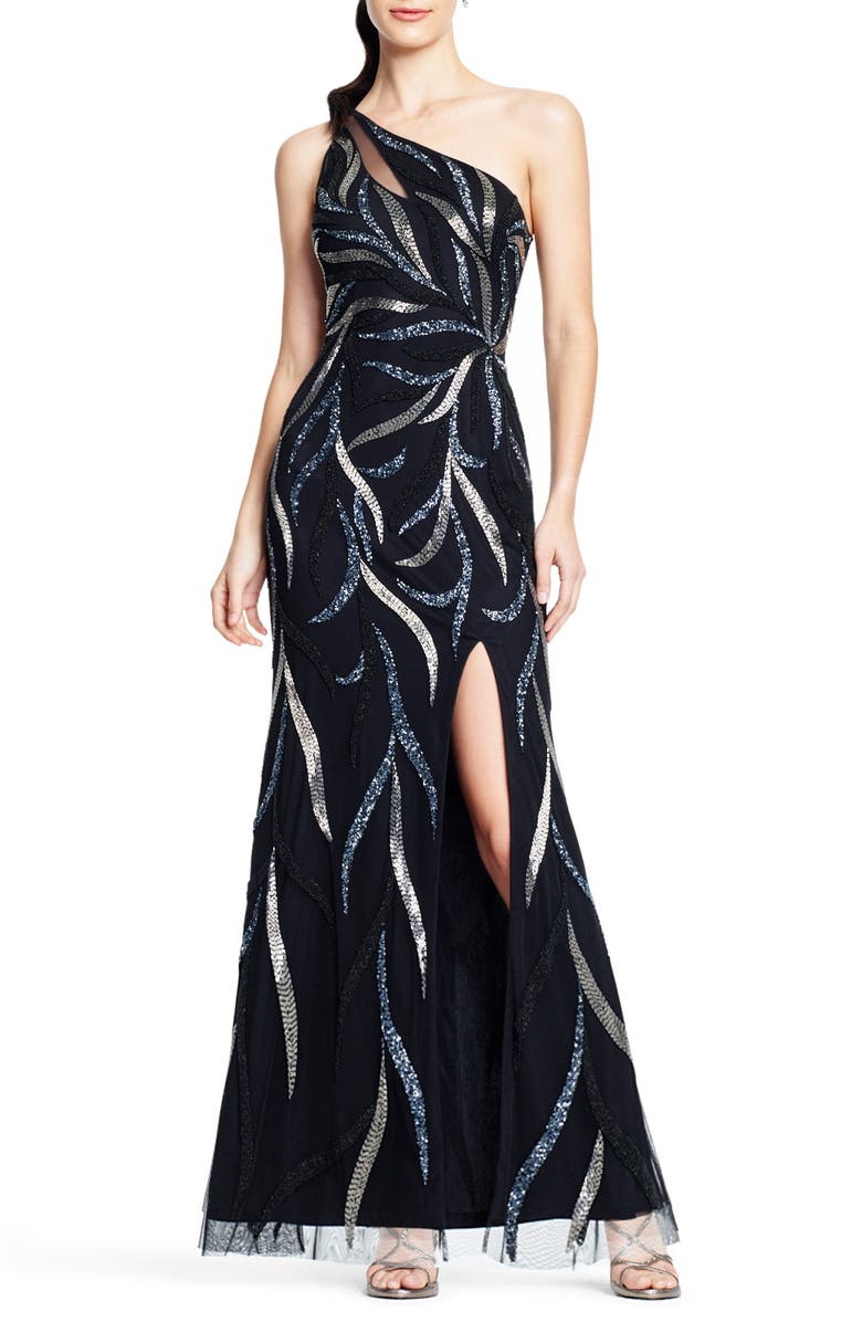 Aidan Mattox by Adrianna Papell Beaded One-Shoulder Gown, Main, color,