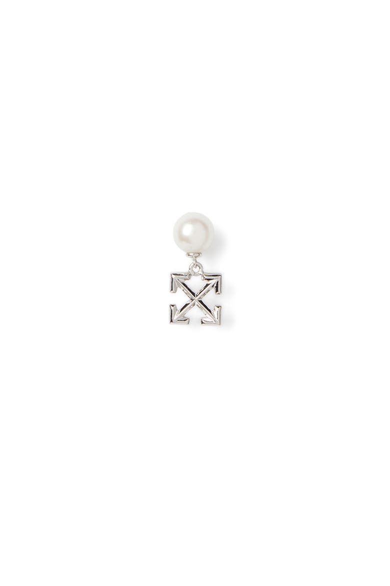 Men's Arrow Pearl Mono Earring, Main, color, Silver