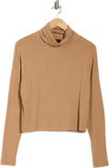 Renee C Cowl Neck Brushed Knit Crop Pullover
