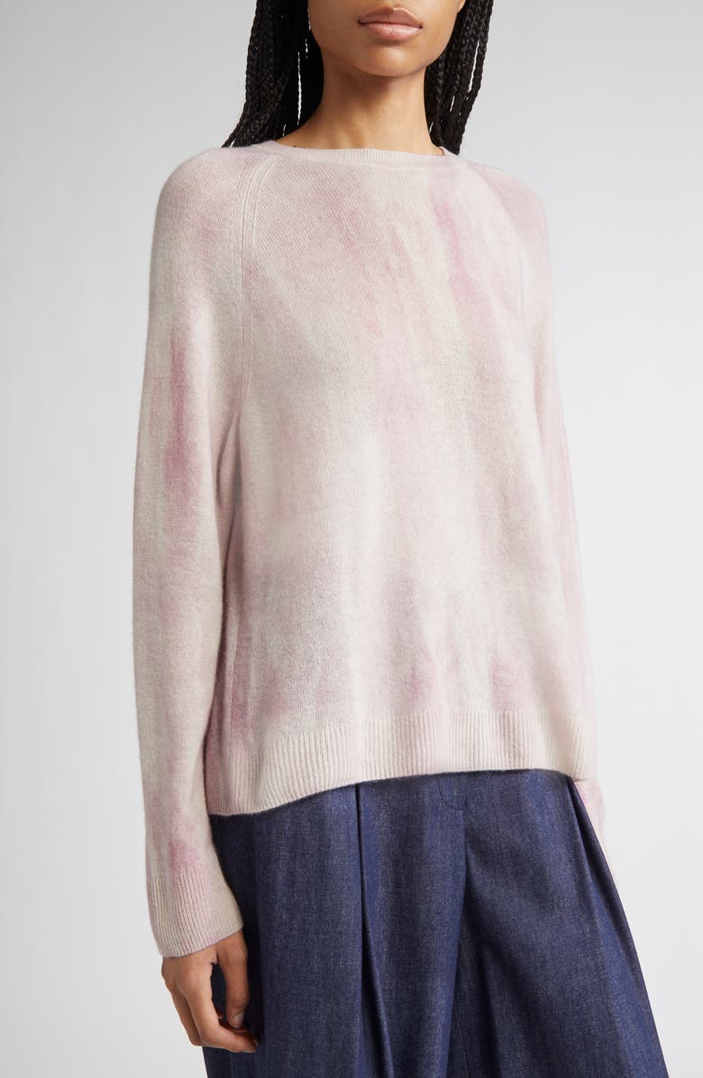 Lafayette 148 New York Glaze Print Raglan Sleeve Cashmere Sweater, Alternate, color, Pearl/ Lavender Tint