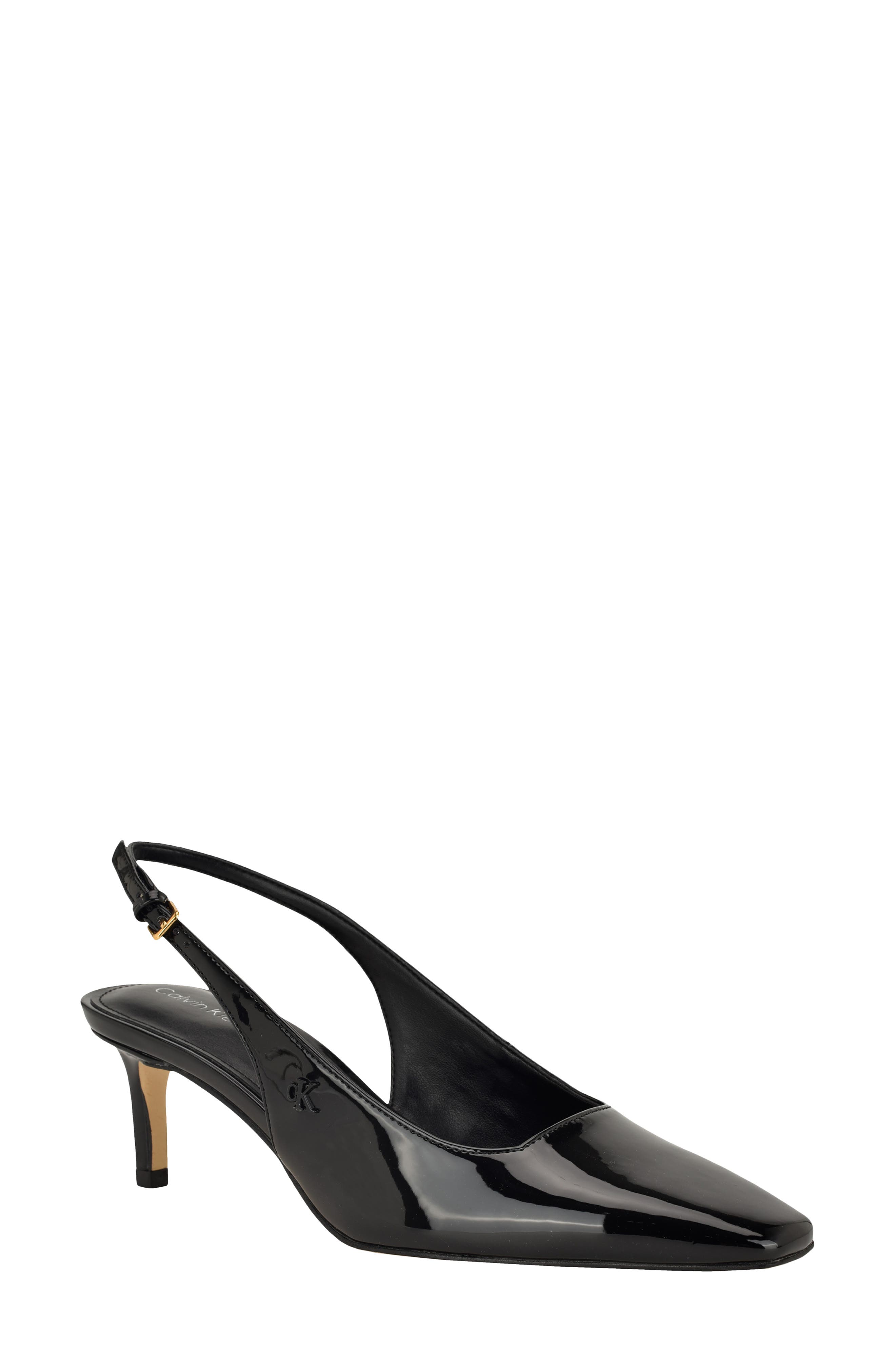 Calvin Klein Sorena Slingback Kitten Heel Pump, Main, color, Black Patent
