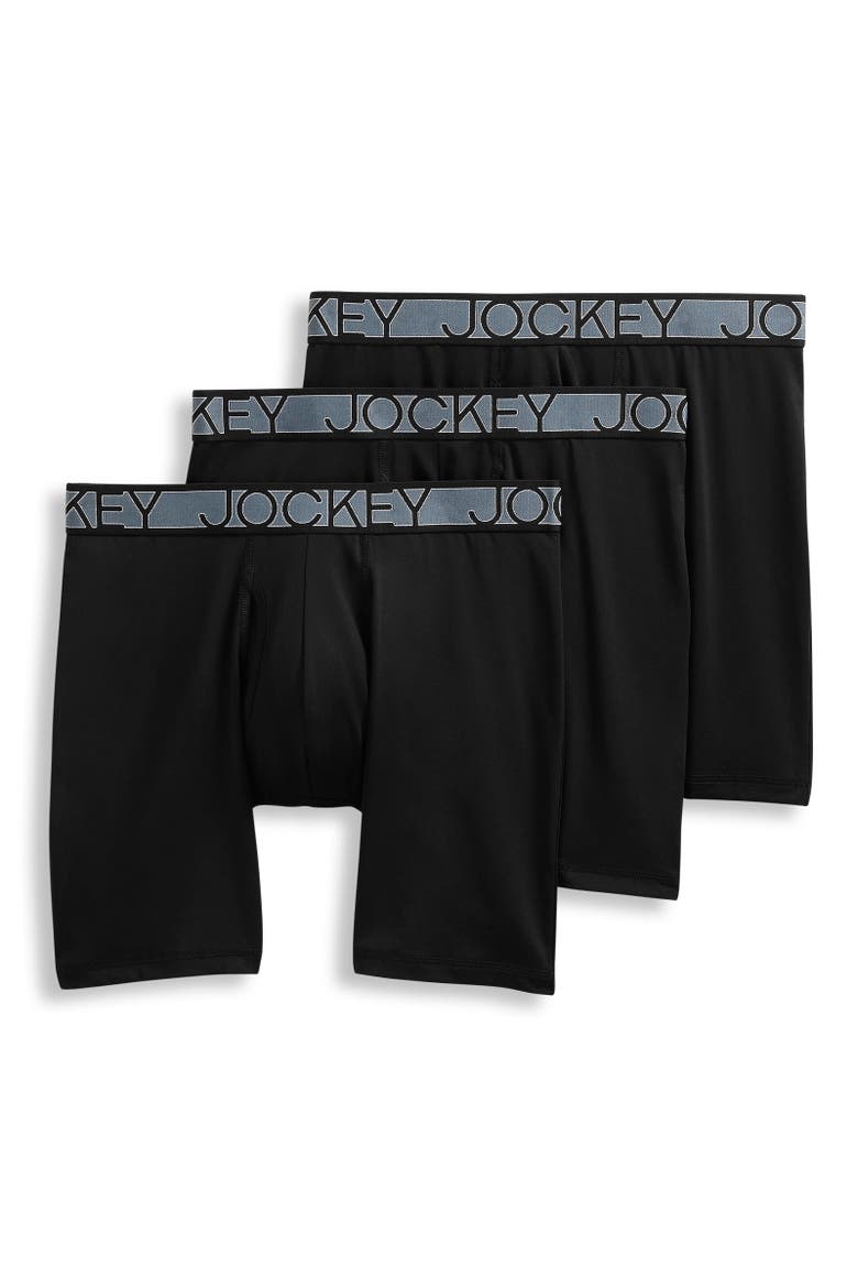 Mens Active Microfiber 9" Long Leg Boxer Brief - 3 Pack, Main, color, Black